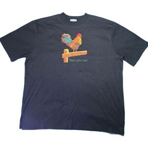 BonWorth Rooster Embroidered T-Shirt Make a Joyful Noise Black Tee Size M